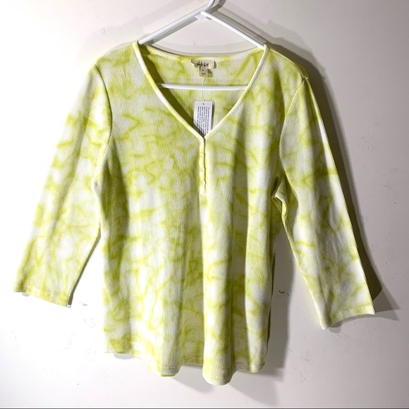 Style & Co Lime Tie Dyed Waffle Knit Henley Top NWT - Picture 1 of 9